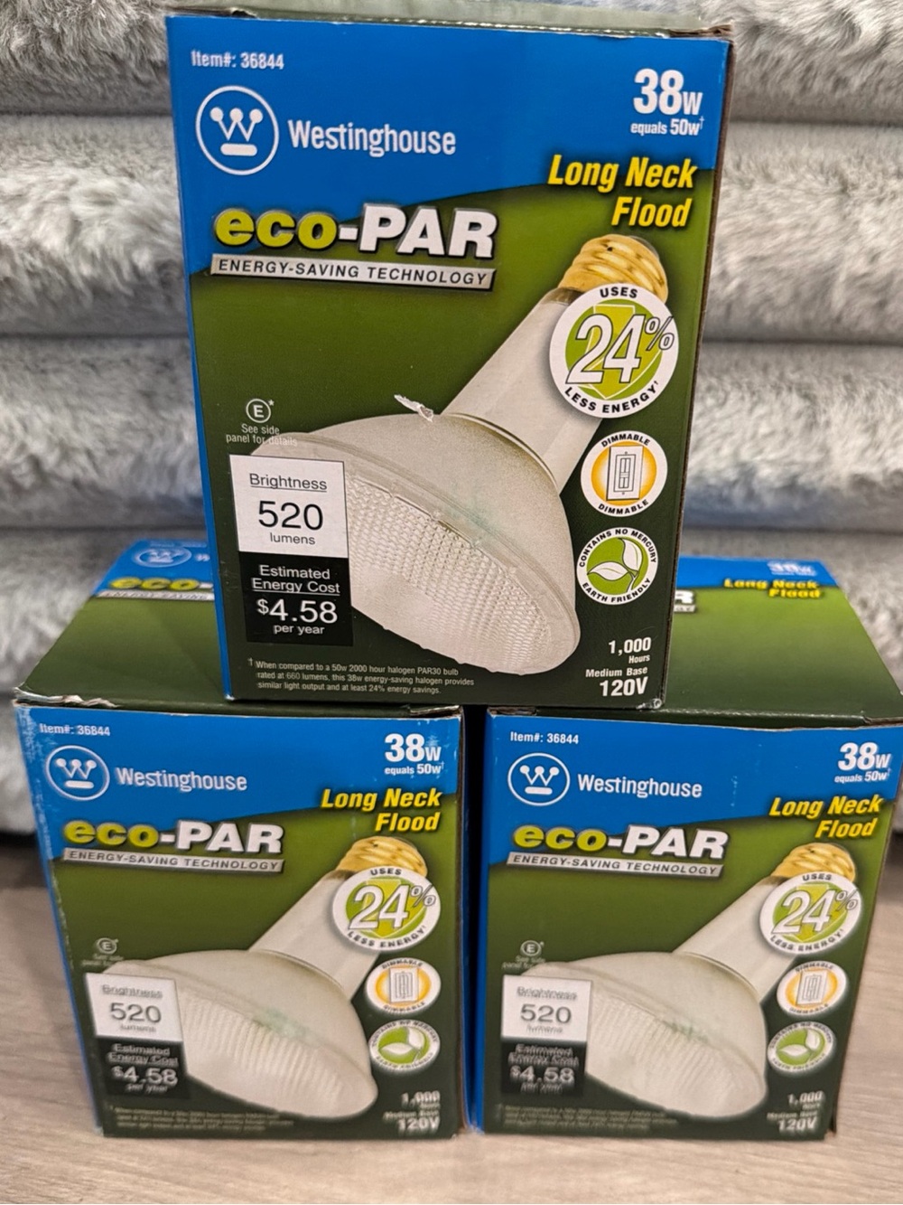 Lot Of 3 Westinghouse Eco-Par 38w Equals 50 Watt Long Neck Light Bulbs 36844